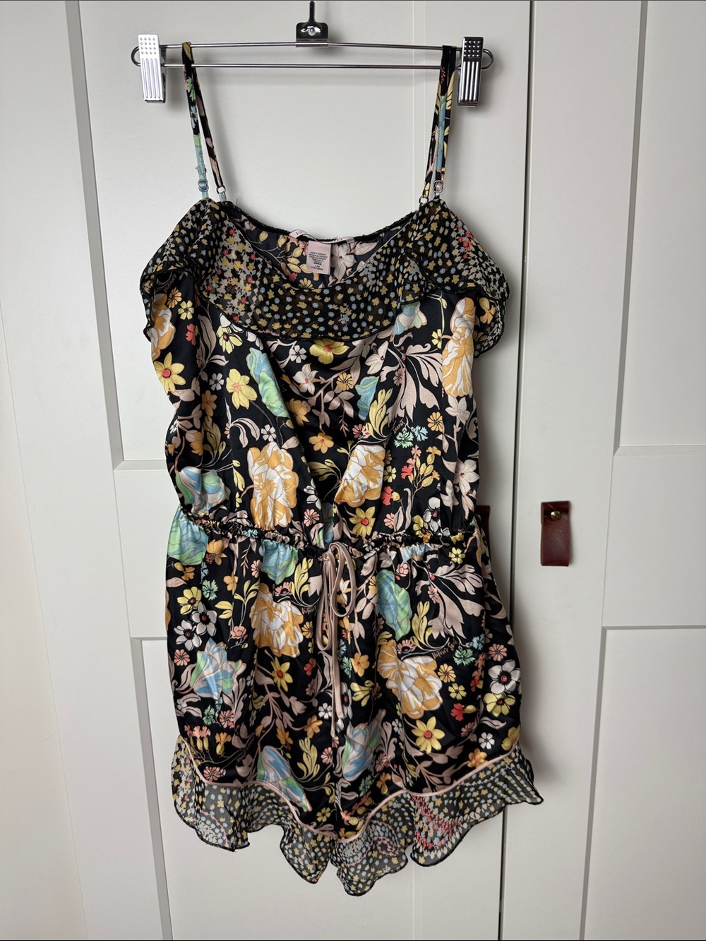 Victoria Secret floral satin soft romper floral bright print with ruffle large